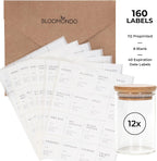 Empty Spice Jars with Label Pack (12x Bamboo Lid Glass Jar). Small 6oz Spice Storage Bottles with 112 Printed Stickers and 48 Writable Pantry Labels for Seasoning Containers