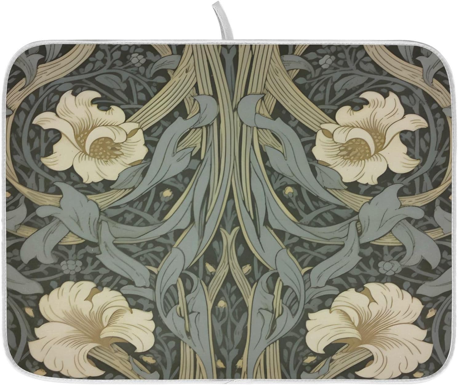 William Morris Flowers Print Dish Drying Mat for Kitchen Counter Absorbent Microfiber Large Drying Pad Dish mats for Kitchen Countertops 18 x 24 Inch