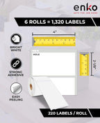enKo (6 Rolls, 1320 Labels) Address & Shipping Labels 30323 (2-1/8 x 4") Compatible for Dymo LabelWriter