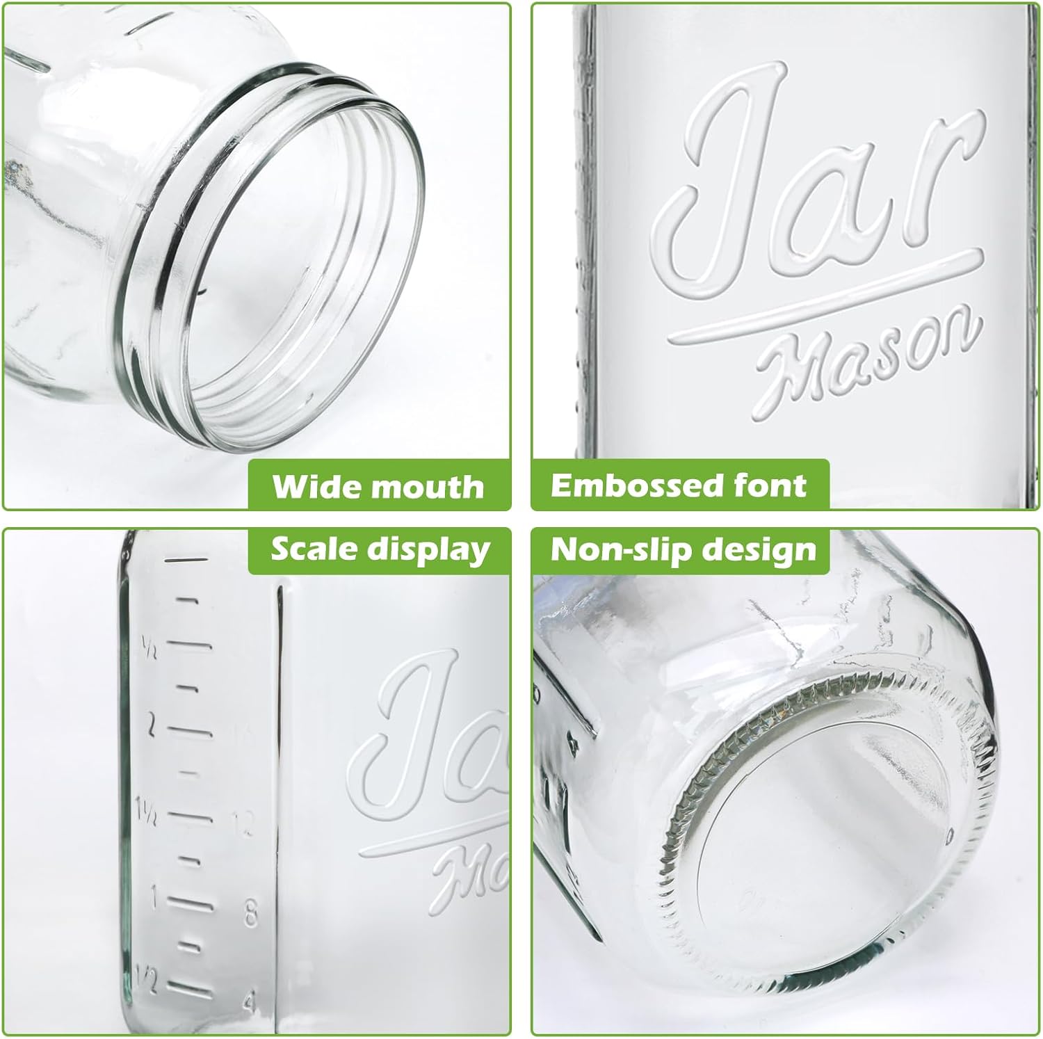 QAPPDA Wide Mouth Mason Jars 32 oz 12 Pack, Large Glass Jars Canning Jar with Lids for Pickling, Storage Food, Meal Prep, Jams, and Spices