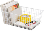 Redrubbit Wire Storage Baskets, Large Farmhouse Metal Freezer Basket Storage Organizer Bins with Handles for Kitchen Cabinets, Pantry, Closets, Bedrooms, Bathrooms, Set of 4, White