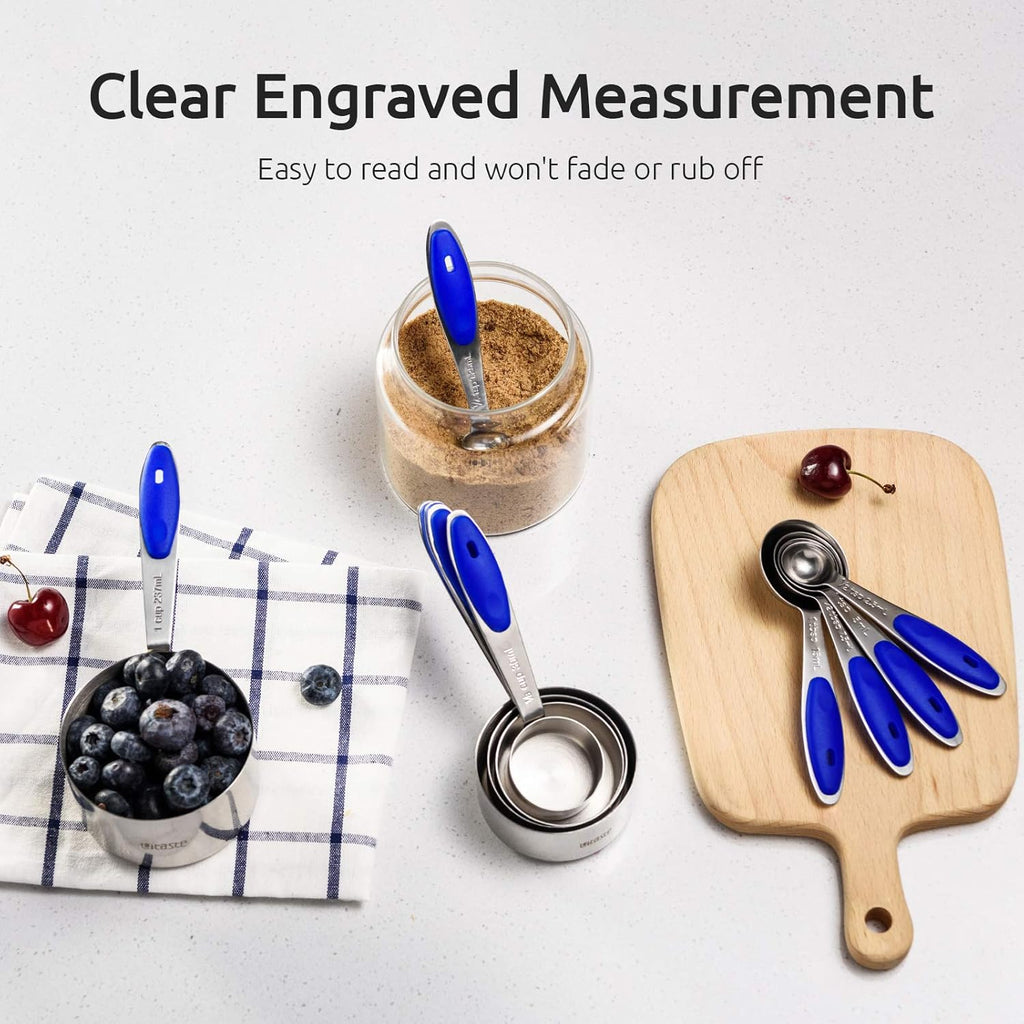 Measuring Cups : U-Taste 18/8 Stainless Steel Measuring Cups and Spoons Set of 10 Piece, Upgraded Thickness Handle(Blue)