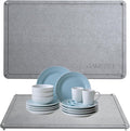 Stone Dish Drying Mat 24"×16" Large Diatomaceous Earth Dishes Quick Dry Pad for Kitchen Counter with Heighten Stainless Steel Feet, Fits Various Countertops & Drain Bowl Racks, Dark Gray