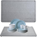 Stone Dish Drying Mat 24"×16" Large Diatomaceous Earth Dishes Quick Dry Pad for Kitchen Counter with Heighten Stainless Steel Feet, Fits Various Countertops & Drain Bowl Racks, Dark Gray