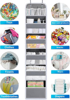 Over the Door Organizers - 6 Shelf Hanging Door Organizer with Large Pockets, Anti Tilt 44 lb Load Behind Door Organizer for Bedroom,Nursery,Bathroom,Kitchen,Dorm,Shoe - 1 Pack,Grey