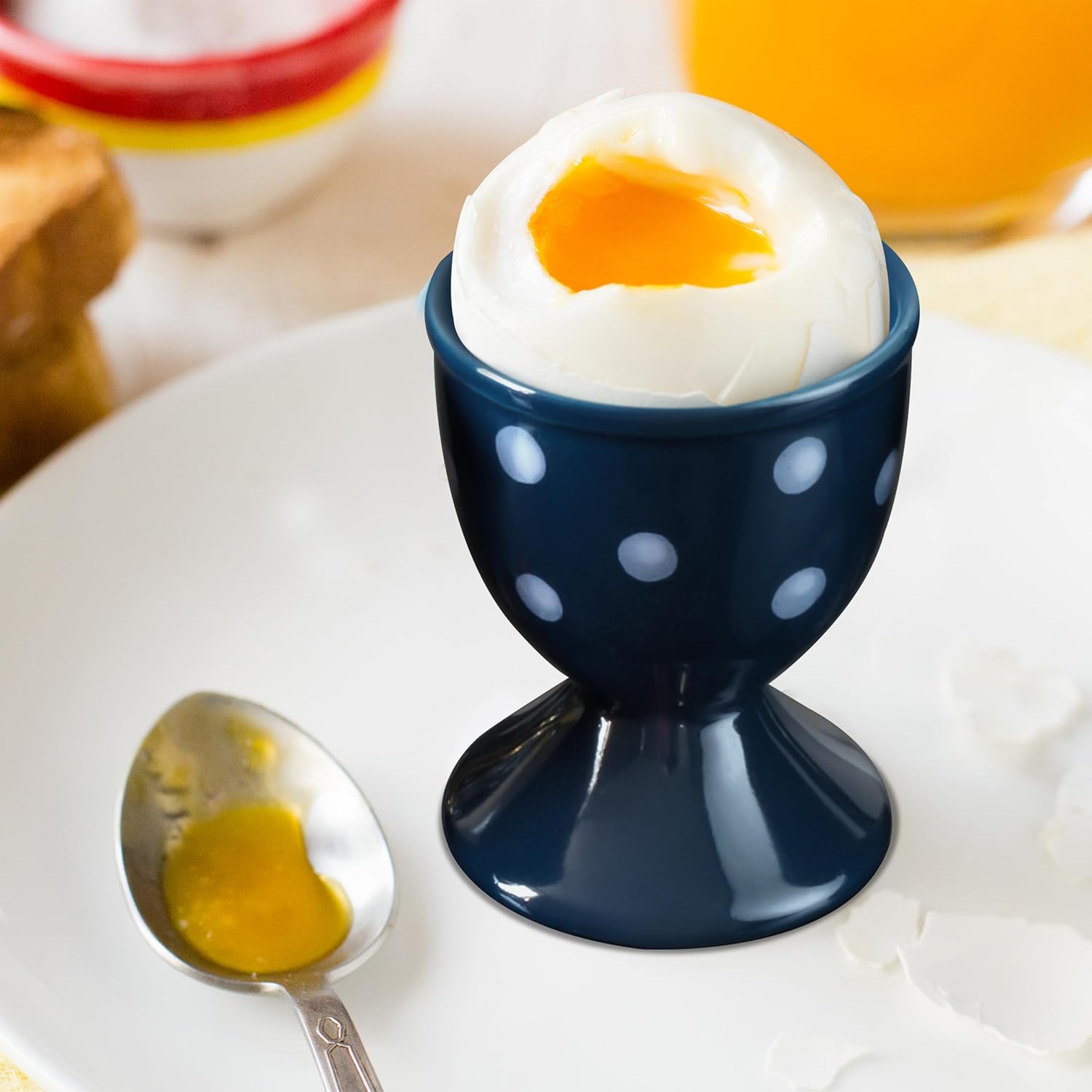 Cinf Easter Ceramic Egg Cup Blue Set of 2 Porcelain Holder Breakfast Boiled Cooking Easy to Clean Childhood Memories Kitchen