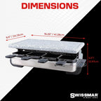 Swissmar Stelvio Raclette Party Grill with Granite Stone Non-Stick Grill Plate/Crepe Top, Outdoor & Indoor Electric BBQ Grill, Samgyupsal Griller - Brushed Stainless Steel - 8-Person - Silver