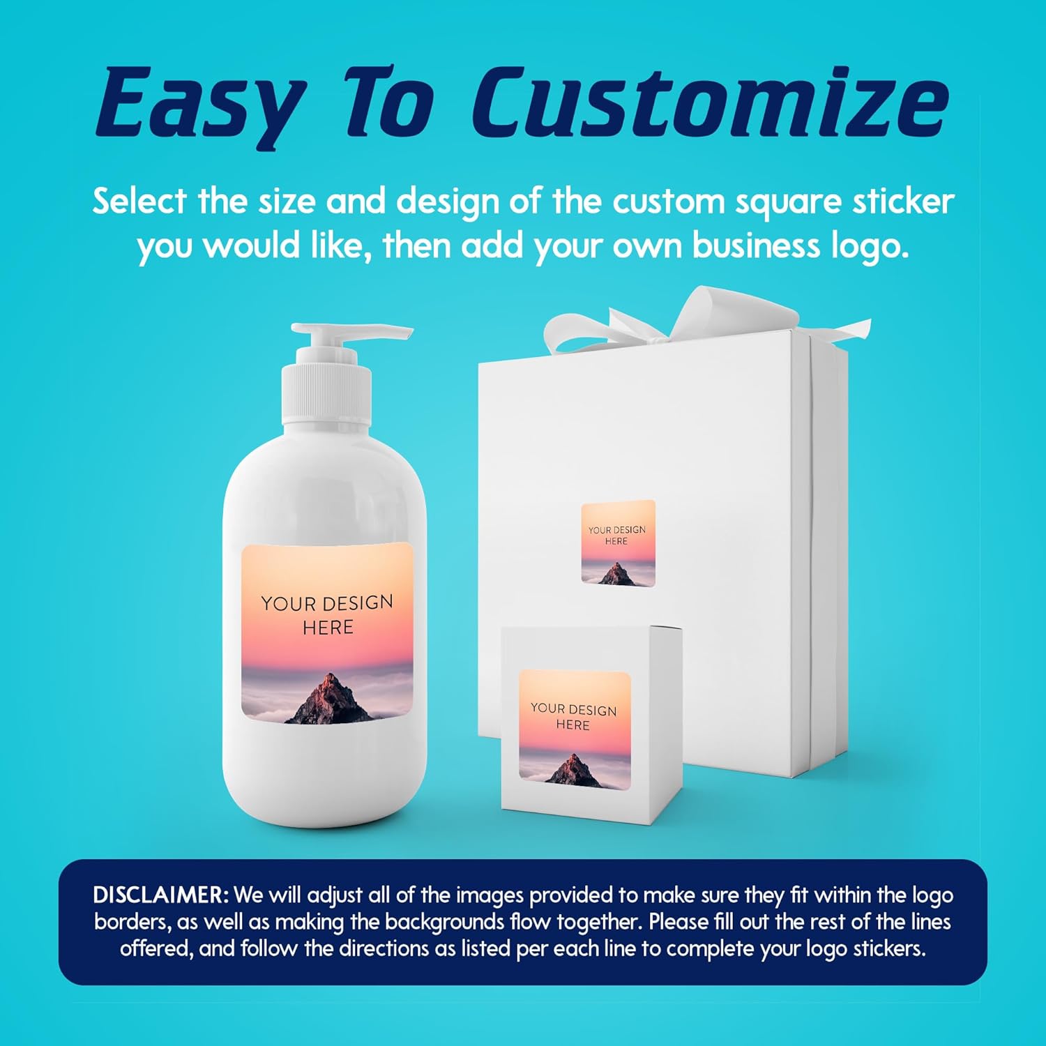 100 Custom Vinyl Stickers - Upload Your own Image, Text, Design, Logo - Personalized Logo Labels for Handmade, Packaging, Bottle, Jars, Candle, Brand Stickers (Mountain, 2x2 Square)
