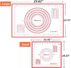 Silicone Baking Mats Set of 2,Large 23.62" x 15.74" Small 11.41" x 10.23",Non Stick Non Skid Pastry-Mat with Measurements (Red)
