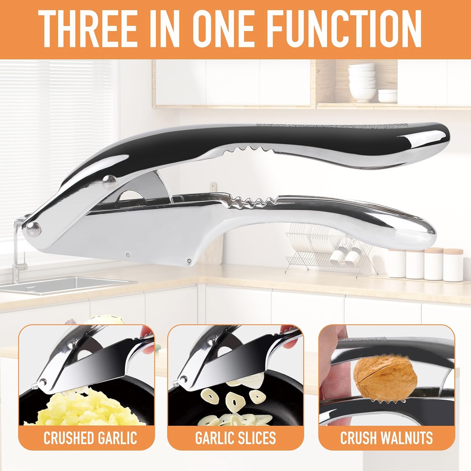 Garlic press and slicer 2 in 1,Effortlessly Crush, Slice, and Mince Garlic,with this Versatile Kitchen Tool - Perfect for Home Cooks and Professional Chefs Alike. (Pearl White)