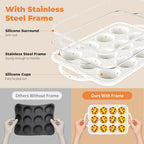 2Pack Mini Muffin Pan For Baking With Metal Reinforced Frame, 12 Cup Silicone Nonstick Cupcake Pan, BPA Free Silicone Mini Muffin Pan, Cupcake Baking Pan Molds for Oven