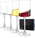 MICHLEY Square Crystal Wine Glasses Set of 4-15.5 oz large Long Stem Glassware Red/White Glasses Drinkware Perfect Gifts for Women, Wedding,Birthday Decorations