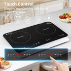 Double Induction Cooktop Burner with Fast Warm-Up Mode, 1800w 2 Burner with 10 Temperature 9 Power Settings, Portable Dual Induction Cooker Cooktop with Child Safety Lock & Time