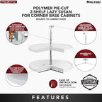 Rev-A-Shelf 2 Tier Pie-Cut Lazy Susan for Corner Base Cabinets, Plastic, 28" Double Shelf Swivel Kitchen Spice and Can Organizer, White, 6942-28-11-52
