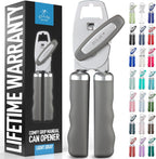 Zulay Kitchen Heavy Duty Stainless Steel Can Opener Manual with Bottle Opener - Rust Proof Manual Can Opener With Turn Knob & Comfy Soft Grip Handles - Light Gray