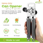 Spring Chef Stainless Steel Can Opener - Manual with Soft Grip Handles, Easy Turn, Heavy Duty Hand Can Openers for Seniors with Smooth Edge - Magnetic Lid Remover - Gray