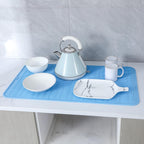 Silicone Dish Drying Mat for Multiple Usage,Easy clean,Eco-friendly,Heat-resistant Silicone Mat for Kitchen Counter or Sink,Refrigerator or Drawer Liner Light Blue 3XL 28 inches x 18 inches