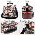 FlowFly Double Layer Cooler Insulated Lunch Bag Adult Lunch Box Large Tote Bag for Men, Women, With Adjustable Strap,Front Pocket and Dual Large Mesh Side Pockets