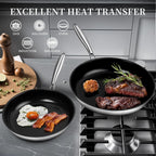 Stainless Steel Frying Pan Set, Titanium Ceramic 10” and 12” Non Stick Frying Pan Skillet Set with Lids, No Toxic Nonstick Egg Omelet Cooking Pan Set, Induction Compatible, PFAS&PTFE Free