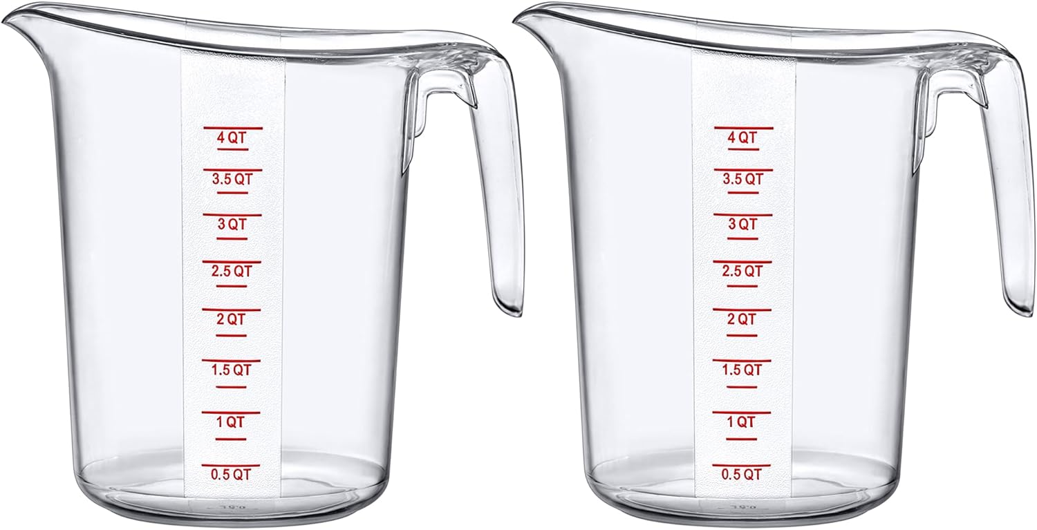 Amazing Abby - Melissa - 128-Ounce Plastic Measuring Pitcher (2-Pack), 16-Cup (4-Quart) Food-Grade Measuring Jug, Unbreakable, Stackable, Dishwasher-Safe, Great for Oil, Vinegar, Flour, and More
