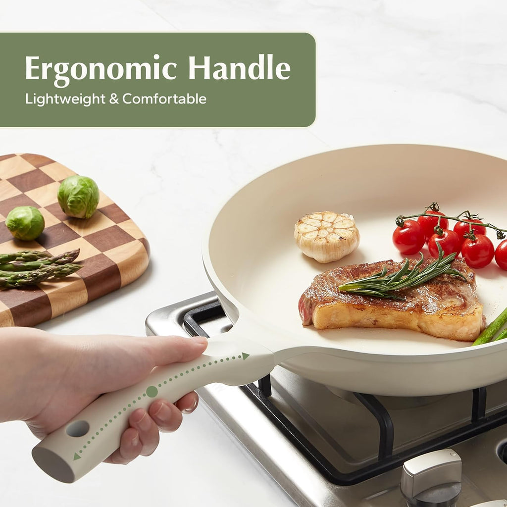 Redchef Ceramic Frying Pan, Small Nonstick Frying Pan, Non Stick Pans for Eggs & Omelets, PFOA & PFAS-Free, Fast & Even Heat, Compatible with All Cooktops, Dishwasher Safe, Beige White, 9.5"