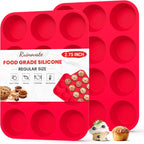 Silicone Muffin Pan 2 Pack - Nonstick Cupcake Baking Pans, Heat Resistant Silicone Molds for Oven, Microwave & Freezer, 12-Cup Reusable Muffin Trays