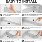 HiYZ Expandable Drawer Dividers with Inserts - Adjustable Drawer Organizers Separators for Kitchen, Bedroom, Dresser, Office, 3 Long Dividers(12.6-22.8 IN) with 6 Inserts(3.9-7.1 IN) - Gray