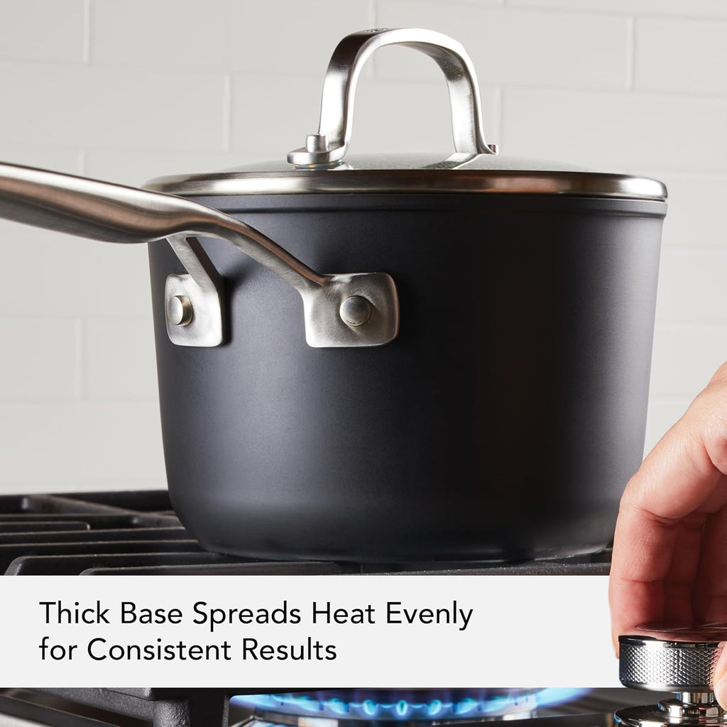 KitchenAid Hard Anodized Induction Nonstick Sauce Pan/Saucepan with Lid, 3 Quart, Matte Black