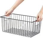16inch Freezer Storage Organizer Baskets, Refrigerator Metal Wire Basket Bins with Handles for Kitchen, Pantry, Cabinet, Closets(Black, 3Pack)