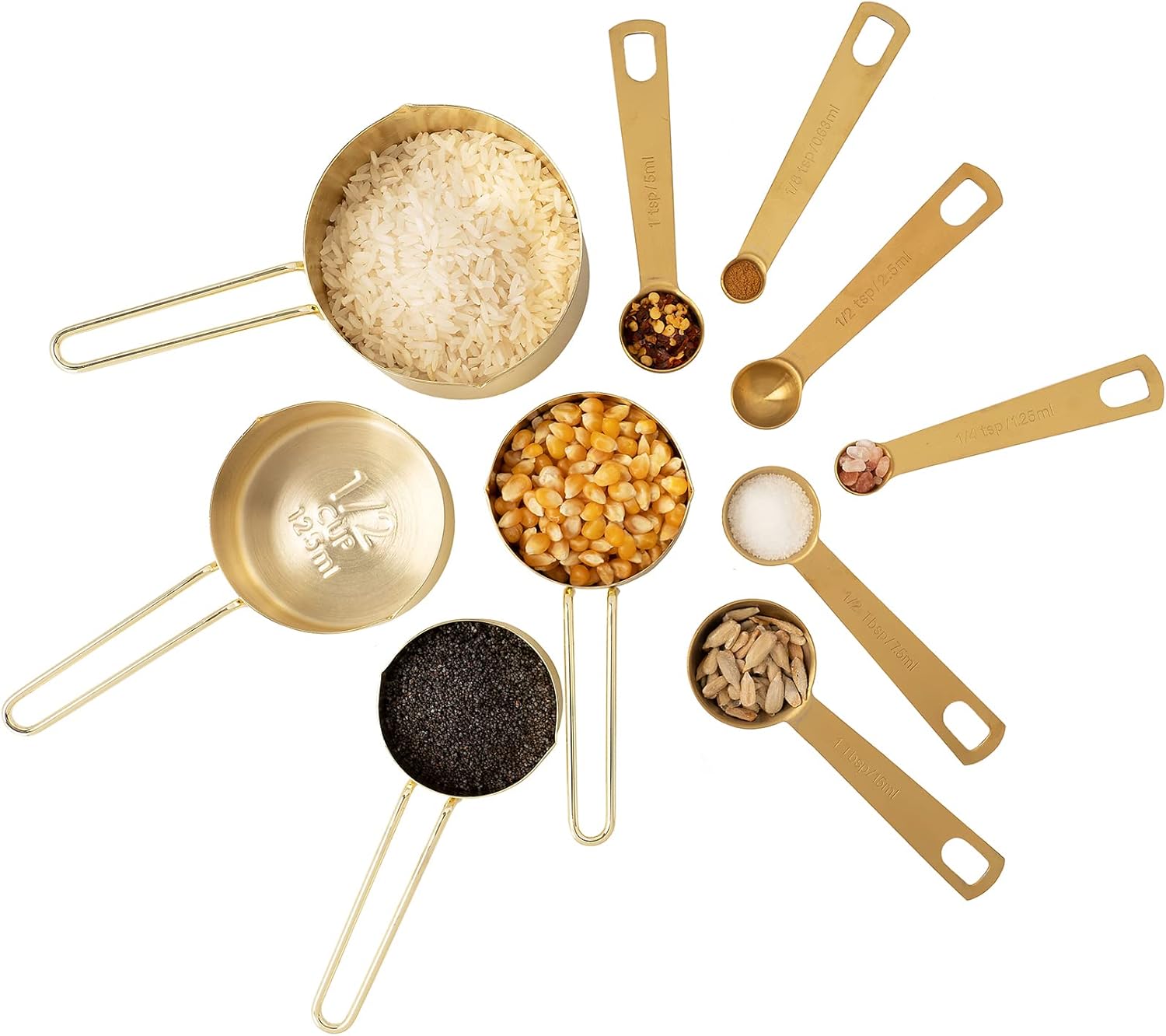 Gold Measuring Cups & Measuring Spoons 10-Piece Set (4 Cups; 6 Spoons)