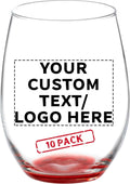 DISCOUNT PROMOS 10 ARC Stemless Wine Glasses Set, 21 oz. - Customizable Text, Logo - Chardonnay, Cabernet, Merlot, Sauvignon - Red