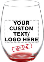 DISCOUNT PROMOS 10 ARC Stemless Wine Glasses Set, 21 oz. - Customizable Text, Logo - Chardonnay, Cabernet, Merlot, Sauvignon - Red
