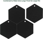4 Packed Silicone Trivet Mats - DIY Different Size Dish Drying Mat, Hot Pot Holder for Pots & Pans, Non-Slip & Heat Resistant Kitchen Hot Pads for Countertops & Table, Black