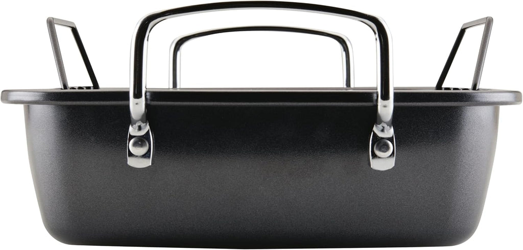 Circulon Ultra Lasting Nonstick Roaster/Roasting Pan with Easy Serve Rack, 17 Inch x 13 Inch, Black