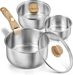 KOCH SYSTEME CS Stainless Steel Saucepan Set 1.5QT & 2QT & 3QT, Stainless Steel Pot with Removable Handle, 6pcs Sauce Pan Set with Tri-Ply Steel Base, Induction Compatible Pots, Dishwasher & Oven Safe