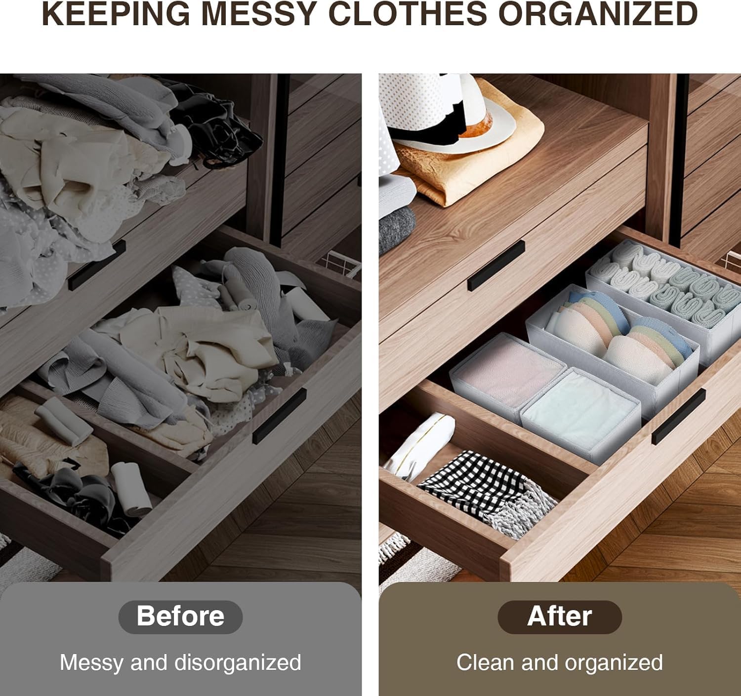 DIMJ Drawer Organizer Clothes, 15 Pack Fabric Drawer Organizer Bins, Foldable Baby Clothes Organizer & Dresser Organizer For Nursery, Clothes, Bedroom, Closet, Socks, Bra, Tie,White