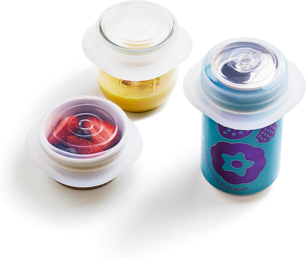 Stasher Premium Reusable Silicone Stretch Lids 3-Pack Box - Small, Clear, 2.5” Lids, Airtight Seal, Food Container Covers, BPA Free, Leak-free, Dishwasher Safe, Microwave Safe, Eco-Friendly