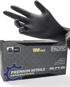 PACIFIC PPE 8 Mil Heavy Duty Black Nitrile Gloves, Food Safe, Latex Free, Mechanic, Fully-Diamond Textured Grip Industrial Disposable Gloves, X-Large