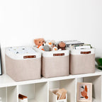 DULLEMELO Fabric Storage Bins, Lining Fabric Baskets For Gifts, Large Storage Baskets for Toys Books Clothes Storage, Foldable Storage Basket for Office Home Shelves Closets Organizing(White&Khaki)