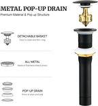 Pop up Sink Drain Stopper for Bathroom Vessel Vanity Sink Art Basin Matte Black, Big Cap Without Overflow, Metal Pop-up Drain Strainer with Detachable Basket Stopper
