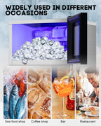 130LBS/24H Commercial Ice Maker Machine with 35LBS Capacity - Stainless Steel Undercounter/Freestanding Ice Cube Maker for Home Bar & Outdoor Use - Automatic Operation