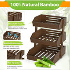 Bamboo Fruit Basket for Kitchen–3 Tier Fruit Bowl For Kitchen Counter, Large Fruit Holder With 2 Banana Hangers, Idea For Fruit and Vegetable Storage, Bread Basket, Snack Organizer(WALNUT)