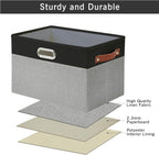 Large Collapsible Fabric Storage Bins with 3 Handles, Foldable Organizer Baskets for Closet, Shelves, Living Room | 3 Pack, Durable PU & Metal Handles (14.9"x9.8"x9.8", Black & Gray)