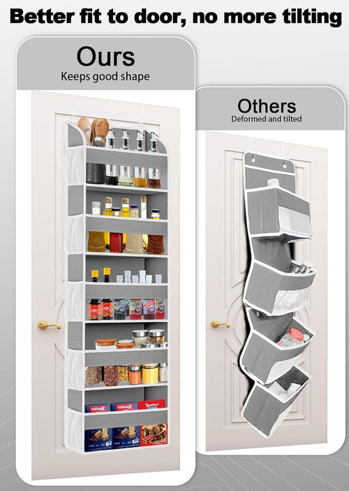 1 Pack Over The Door Storage Organizer with 5 Pockets 10 Mesh Side Pockets, 44 lbs Weight Capacity Door Hanging Organizers and Storage for Bedroom,Bathroom,Nursery,Pantry,Dorm(Light Gray)
