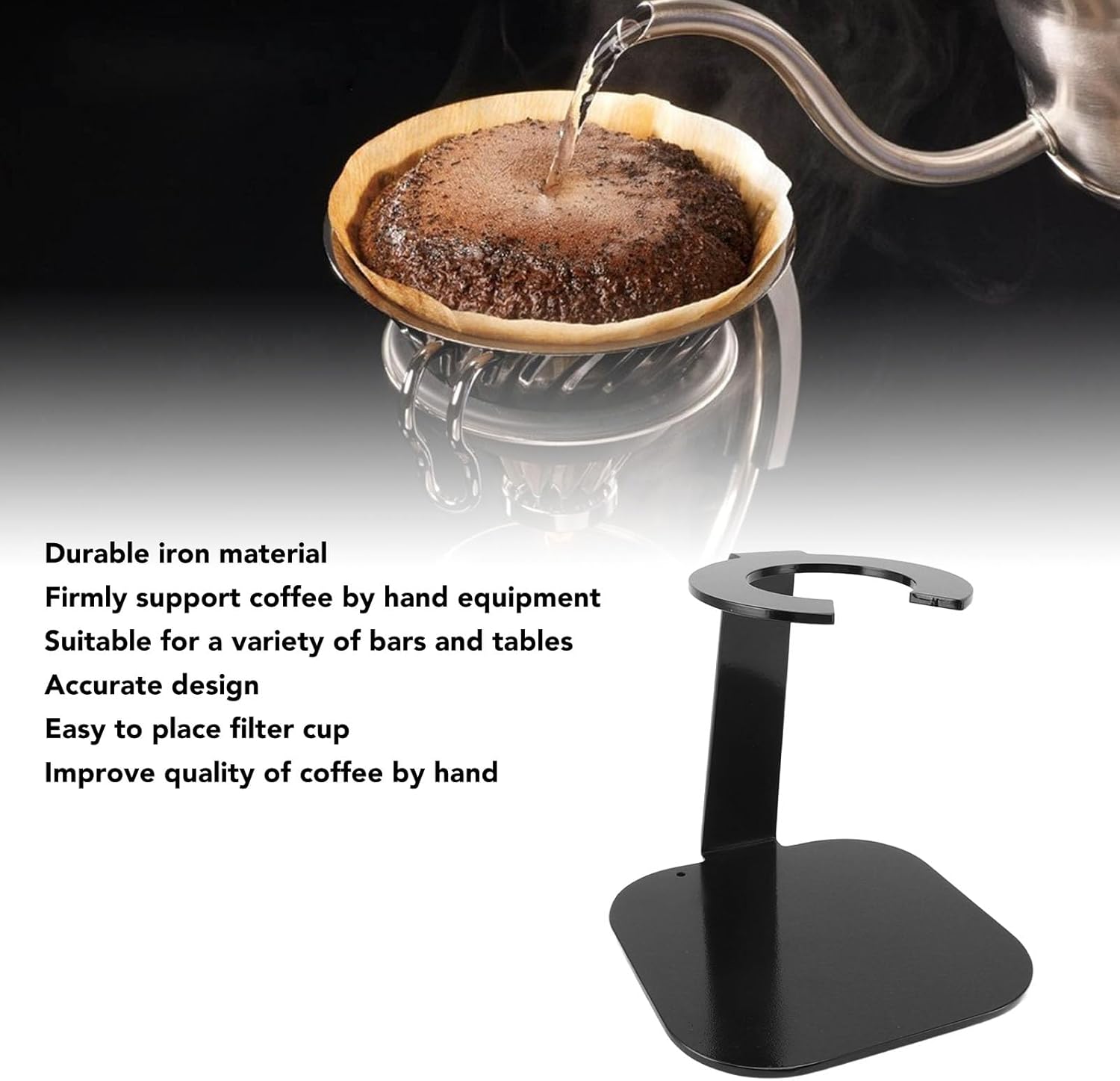 Coffee Dripper Stand Iron Pour Over Filter Holder Space Saving Maker Station for Bar Equipment (Black)