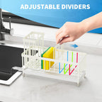 Cisily Cream Sponge Holder for Kitchen Sink, Sink Caddy Organizer with High Brush Holder, Kitchen Countertop Organizers and Storage Essentials, Rustproof 304 Stainless Steel, Soap Dispenser Organize