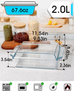 NUTRIUPS 8 x 9.5 Inches Rectangular Glass Casserole Dish With Glass Lid 2 Quart Glass Bakeware Glass Microwave Casserole Dish Glass Baking Dish with Lid
