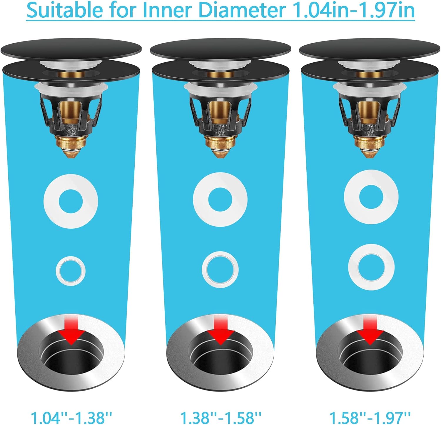 Universal Bathroom Sink Stopper in Brass, 1.04-1.97 Inch Pop Up Basin Sink Drain Stopper, Sink Drain Strainer with Anti Clogging Filter Hair Catcher, Large Lid Black