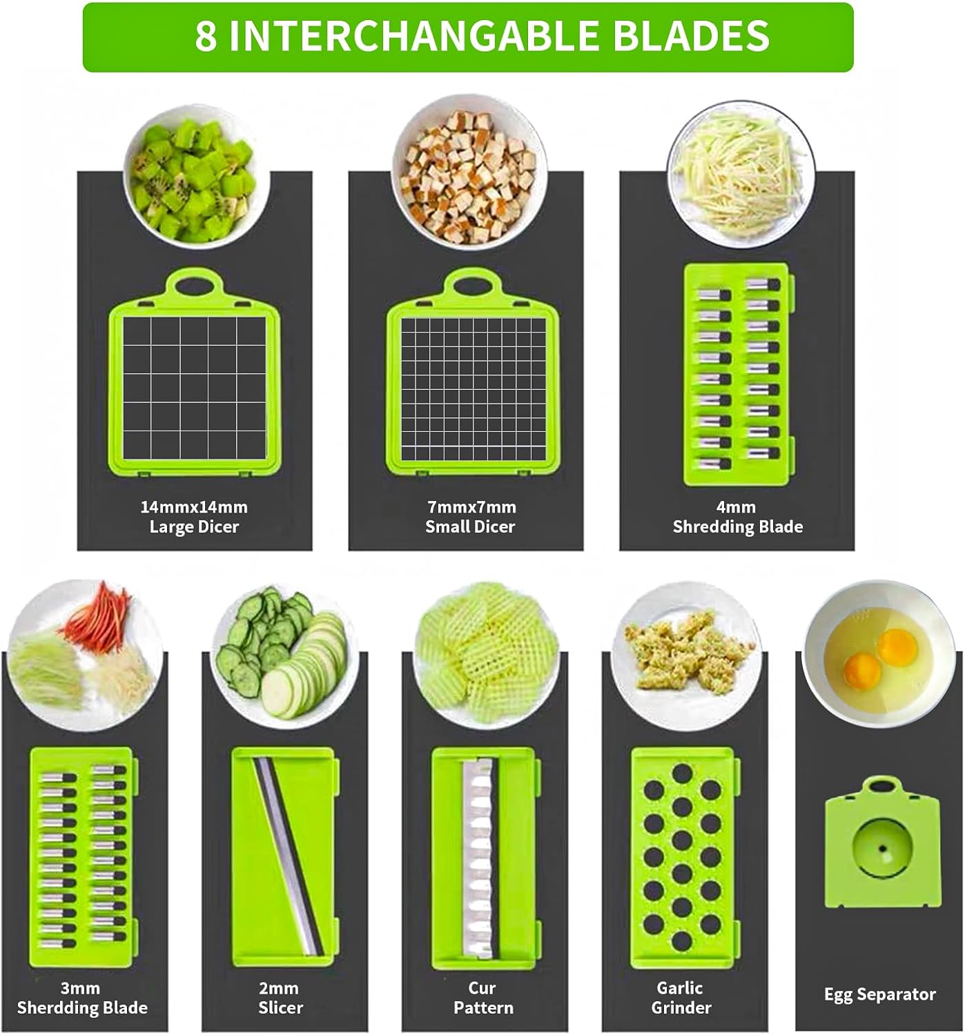 Vegetable Chopper Cutter Slicer Multifunctional 14-in-1 Food Veggie Salad Onion Chopper Cutter Dicer with Container, 8 Interchangable Blades, Hand Protector, Drain Strainer, Peeler, Brush