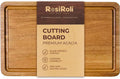 Acacia Wood Cutting Board for Kitchen - 0.8 inch Thick Wood Charcuterie Cheese Board with Side Handles and Juice Grooves, Wooden Chopping Block for Meat and Veggies, 11.5x7 inch
